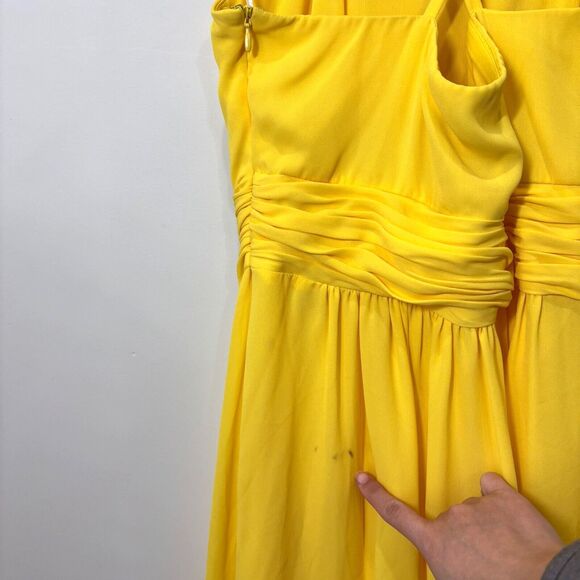 Nine West Yellow Halter Dress Size 8 Brocade Ruffles Flowy Swing Mod Retro - Picture 12 of 12